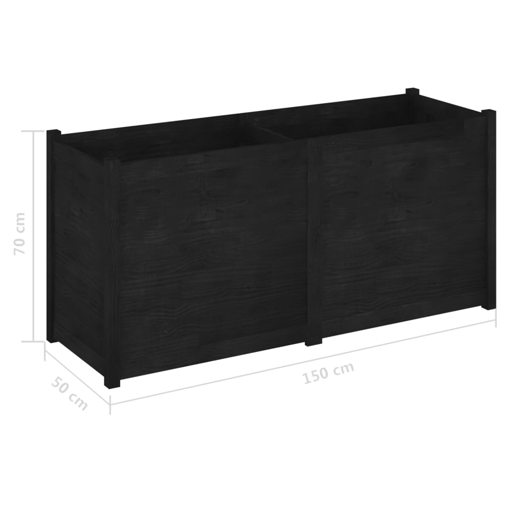 vidaXL Jardinera madera maciza de pino negro 150x50x70 cm