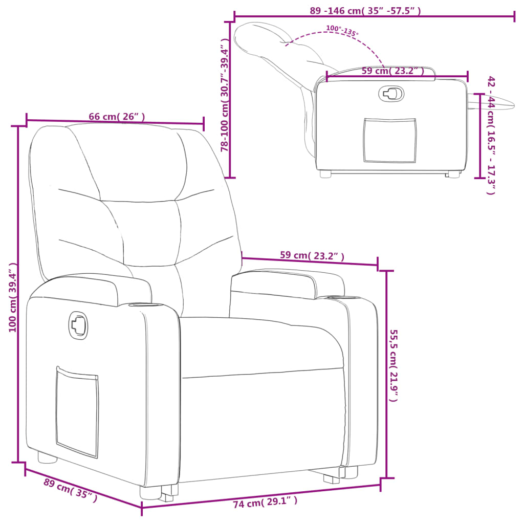 vidaXL Sillón reclinable elevable cuero artificial negro