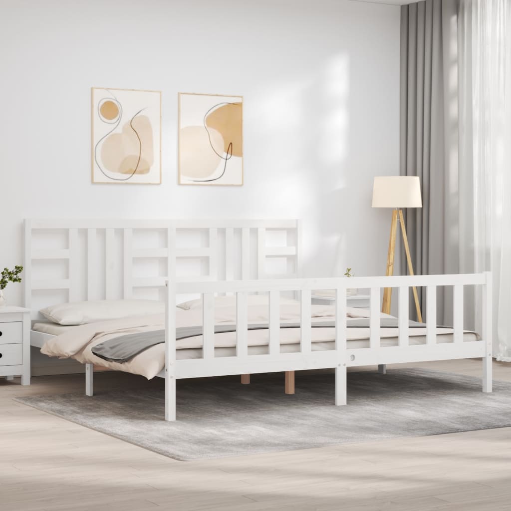 vidaXL Estructura de cama con cabecero madera maciza blanco 200x200 cm