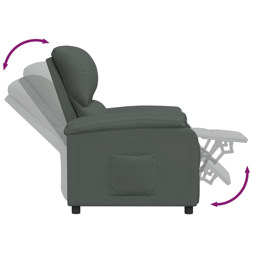 vidaXL Sillón reclinable de tela gris oscuro