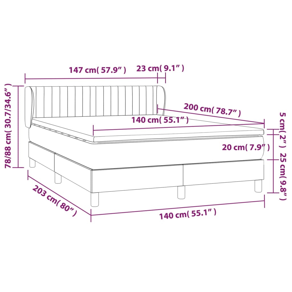 vidaXL Cama box spring con colchón terciopelo verde oscuro 140x200 cm