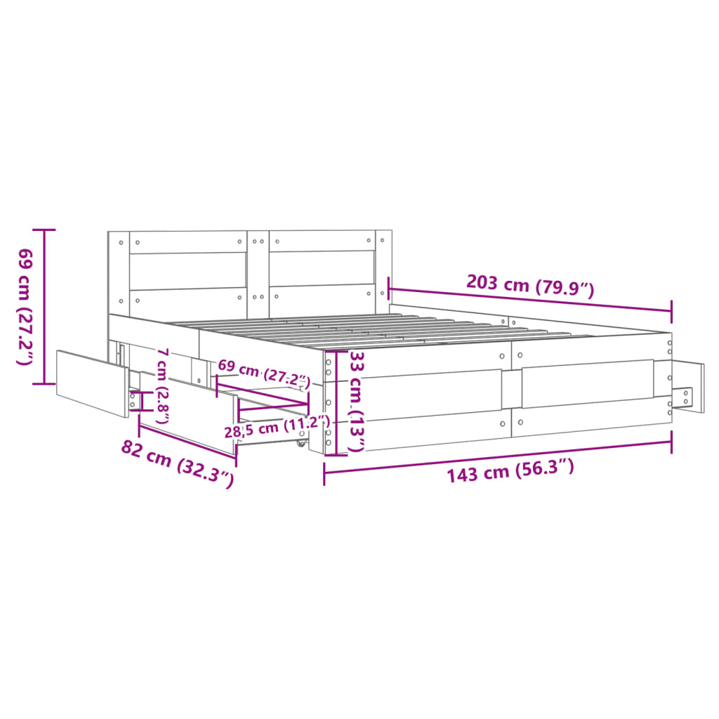 vidaXL Cama con cabecero madera de ingeniería roble ahumado 140x200 cm