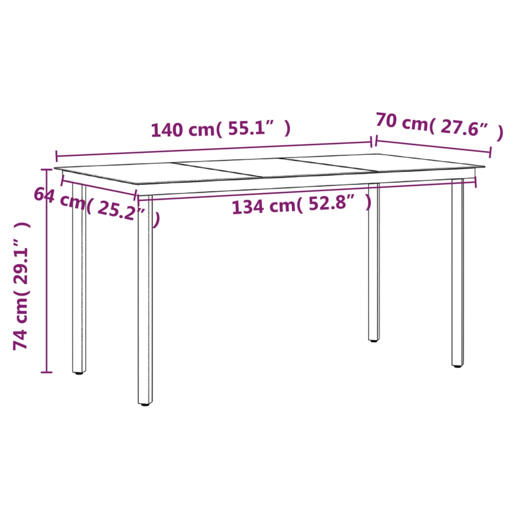 vidaXL Juego de comedor de jardín 7 piezas con cojines negro