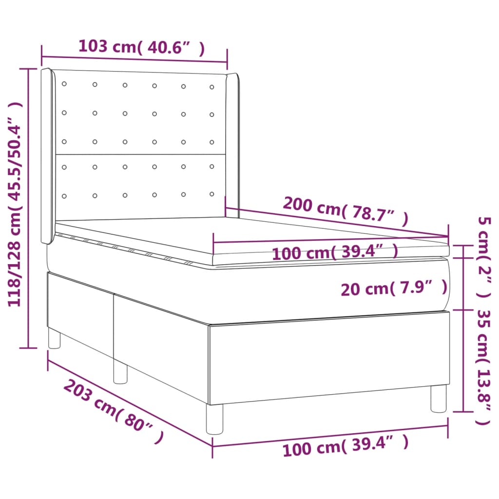 vidaXL Cama box spring colchón y LED terciopelo negro 100x200 cm