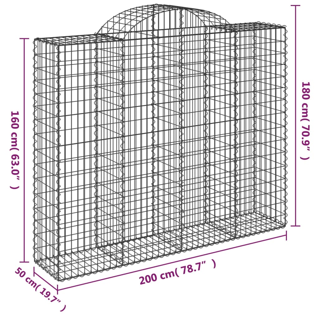 vidaXL Cestas de gaviones 8 uds forma de arco hierro 200x50x160/180 cm