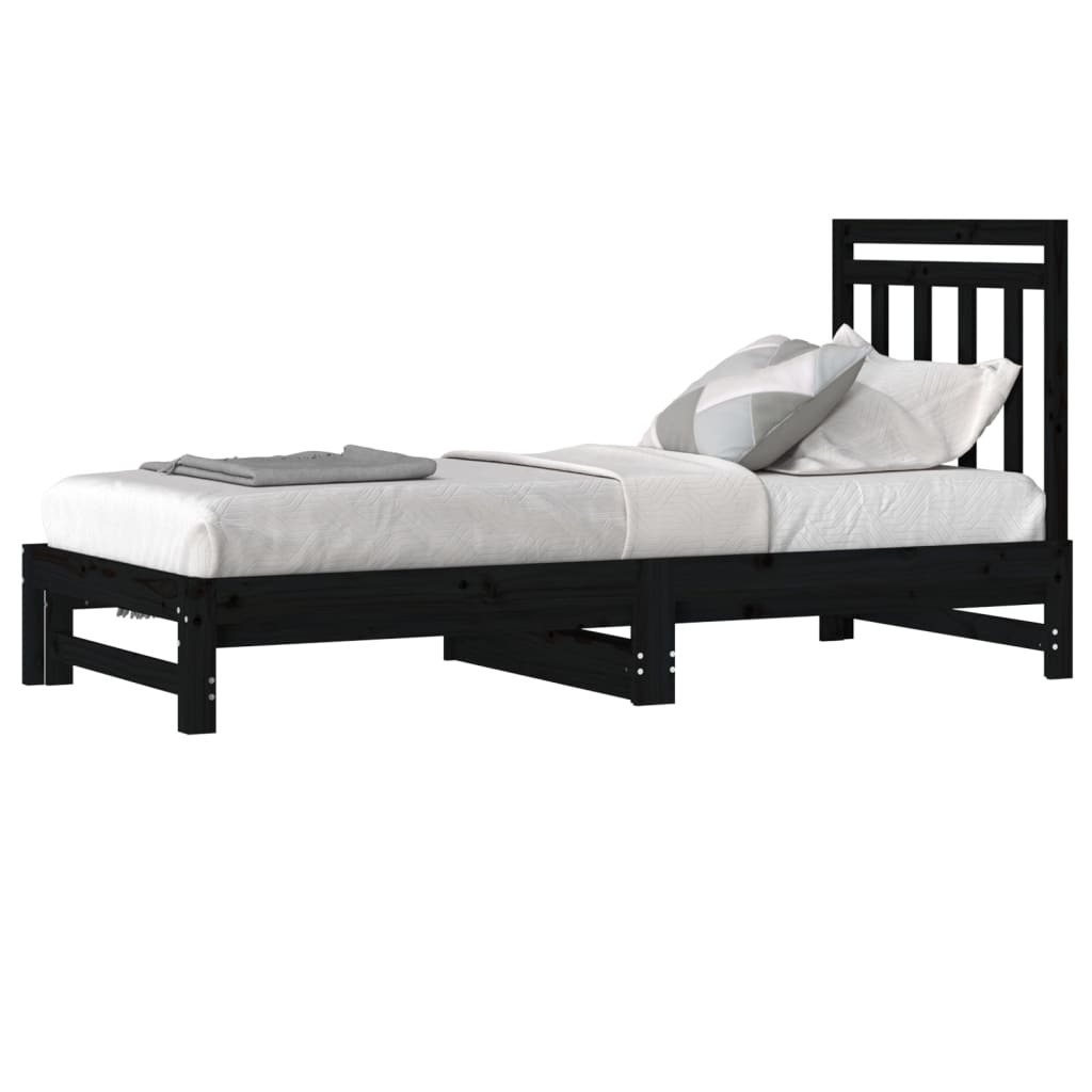 vidaXL Sofá cama extraíble madera maciza de pino negro 2x(90x200) cm