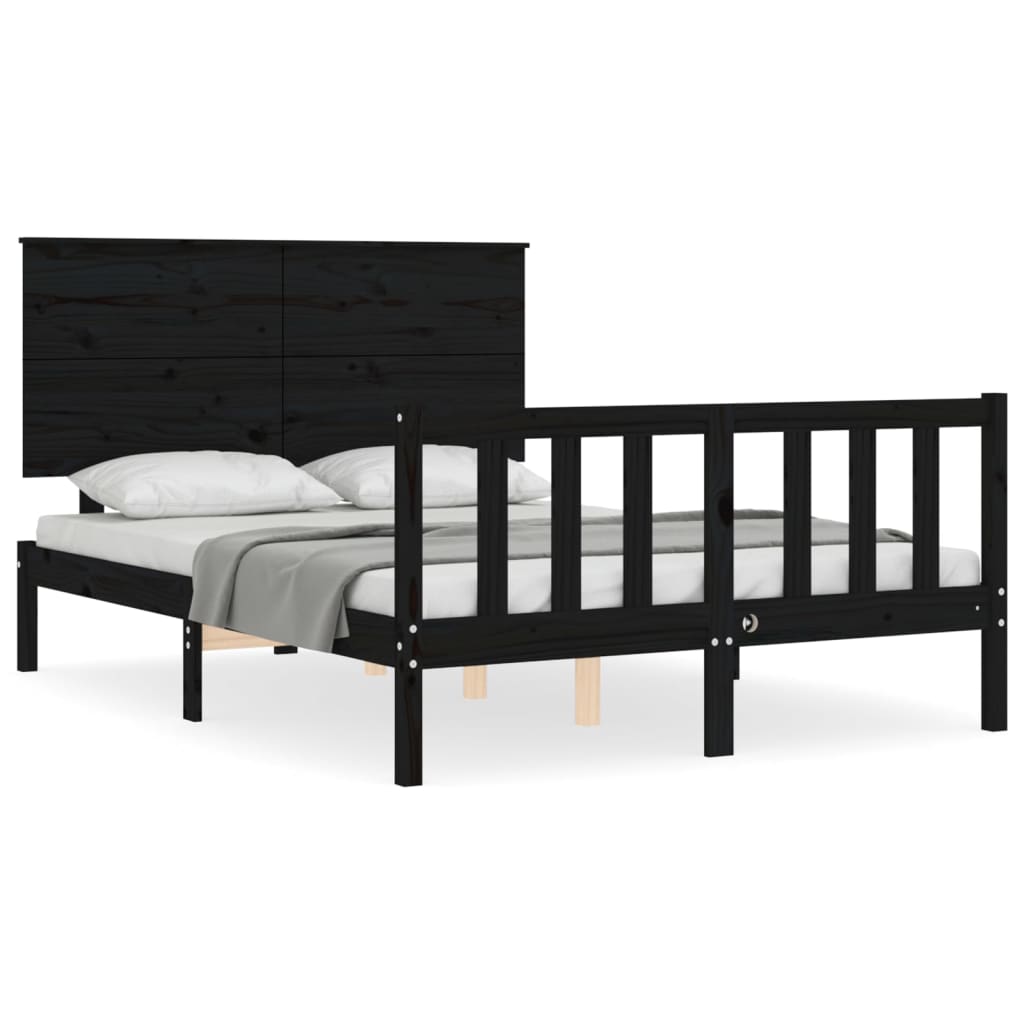 vidaXL Estructura de cama con cabecero madera maciza negro 140x200 cm