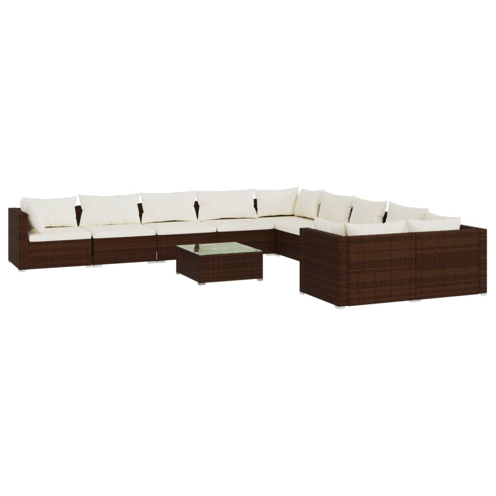 vidaXL Set muebles de jardín 11 pzas y cojines ratán sintético marrón