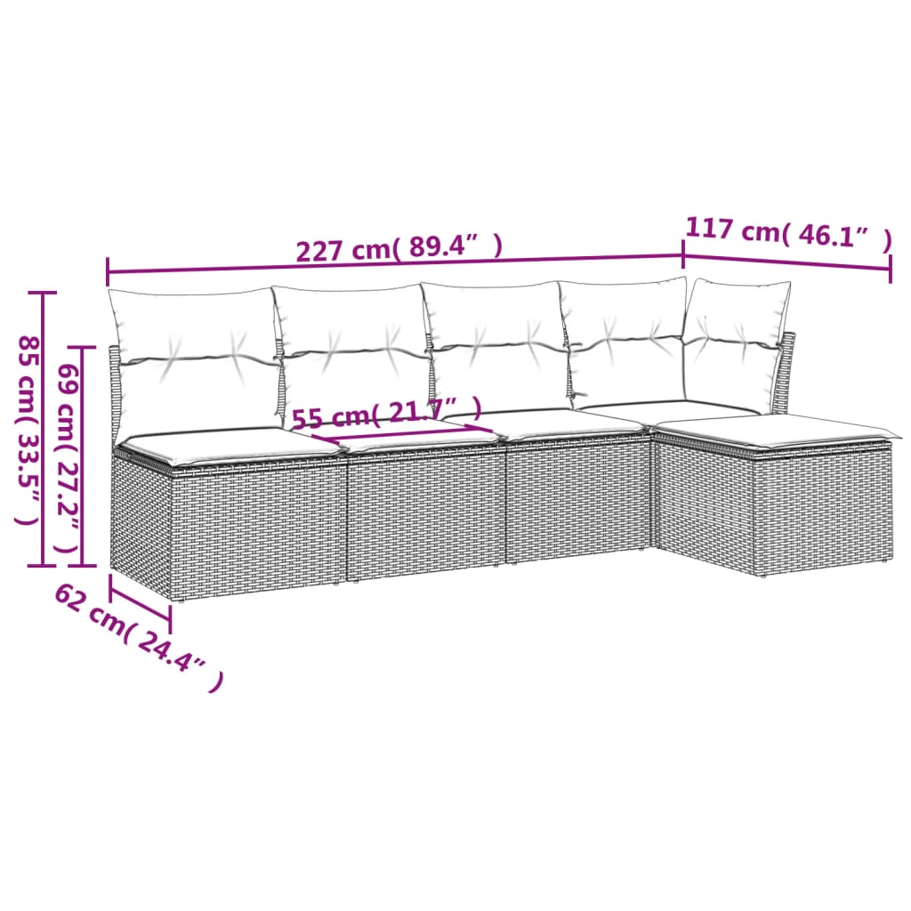 vidaXL Set de muebles de jardín 5 pzas y cojines ratán sintético negro