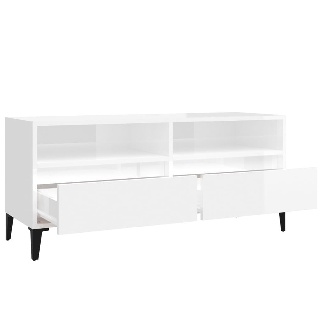 vidaXL Mueble de TV madera contrachapada blanco brillo 100x34,5x44,5cm