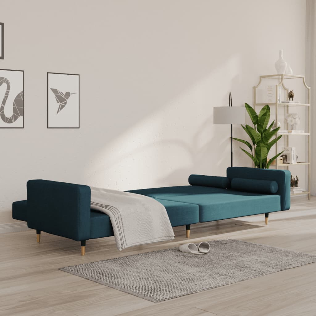 vidaXL Sofá cama de 2 plazas con dos almohadas terciopelo azul