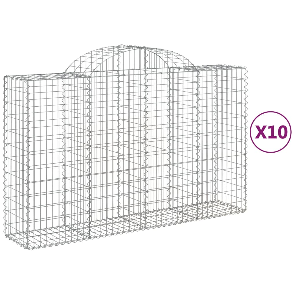 vidaXL Cestas gaviones 10 uds forma de arco hierro 200x50x120/140 cm