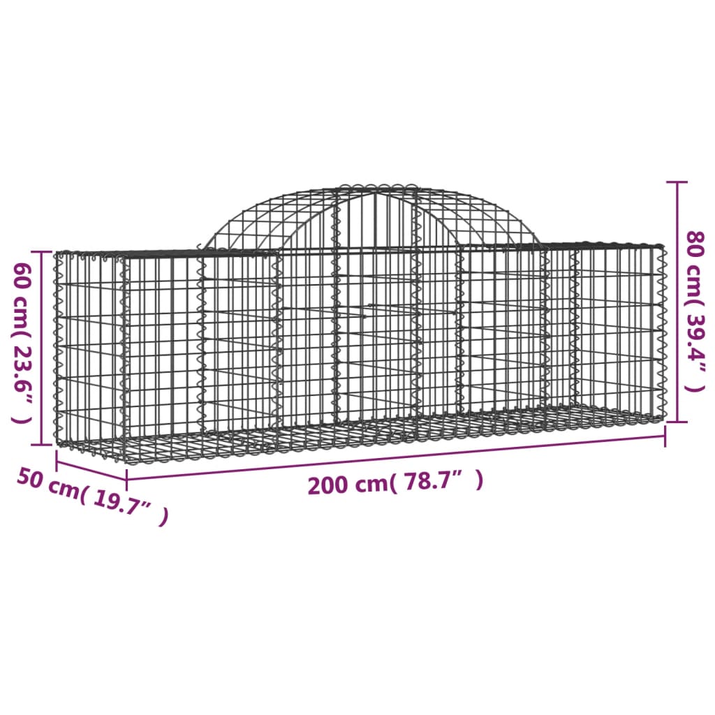 vidaXL Cestas de gaviones 25 uds forma de arco hierro 200x50x60/80 cm