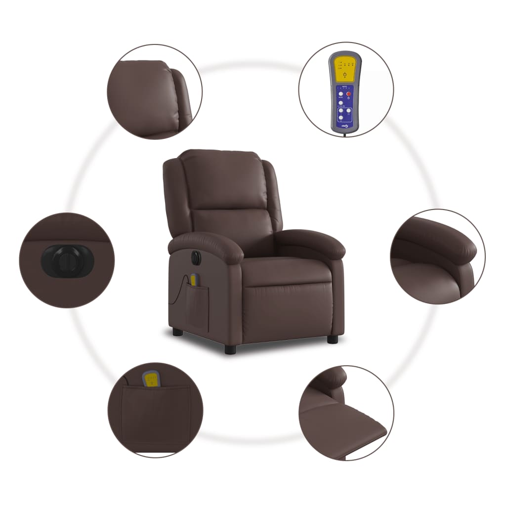 vidaXL Sillón de masaje reclinable eléctrico cuero sintético marrón