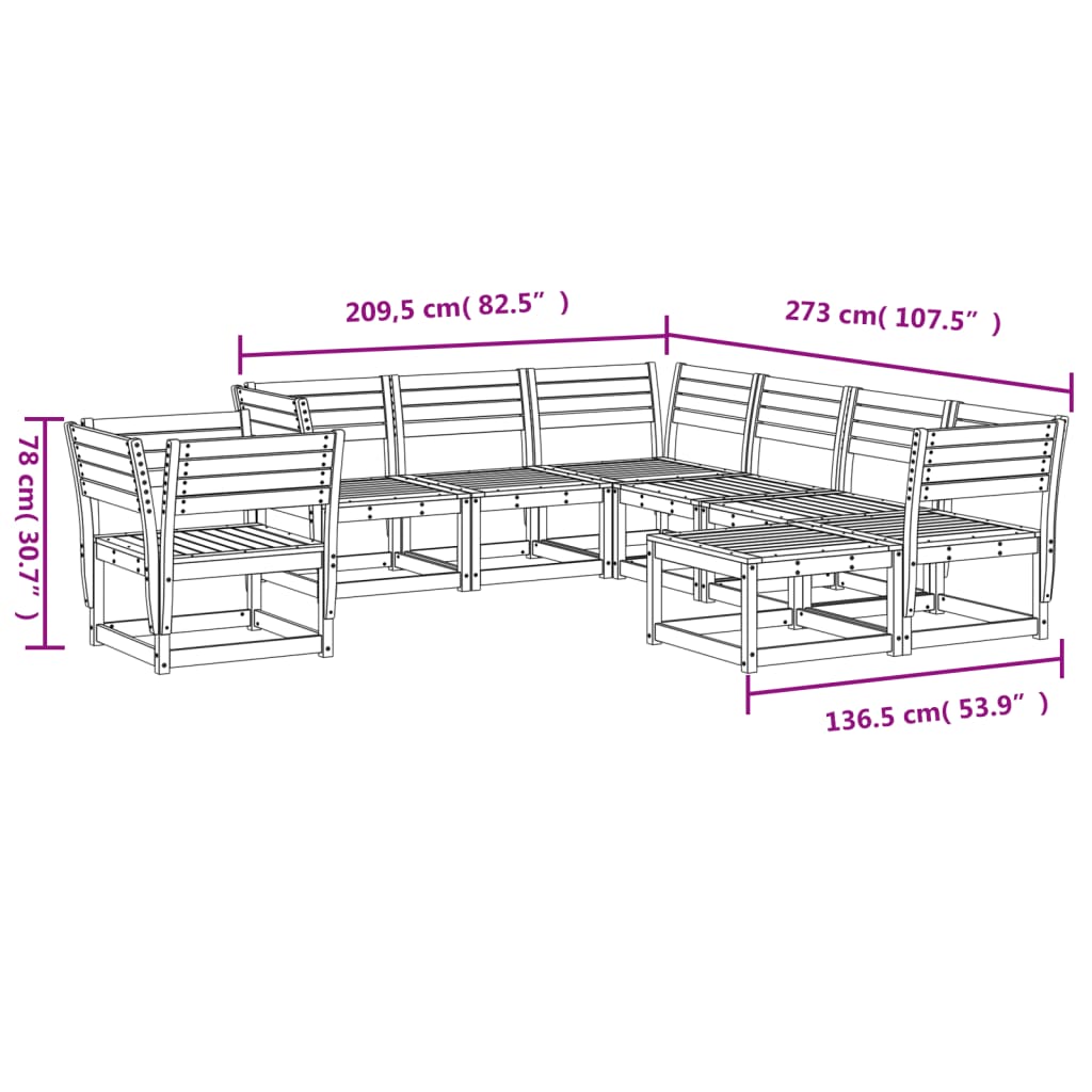 vidaXL Juego de muebles de jardín 8 pzas madera maciza abeto Douglas