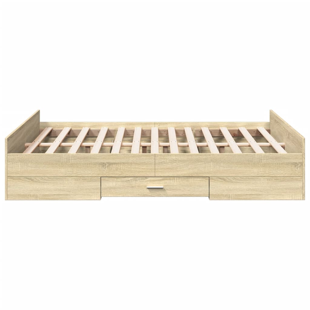 vidaXL Cama con cajones madera ingeniería roble Sonoma 120x200 cm