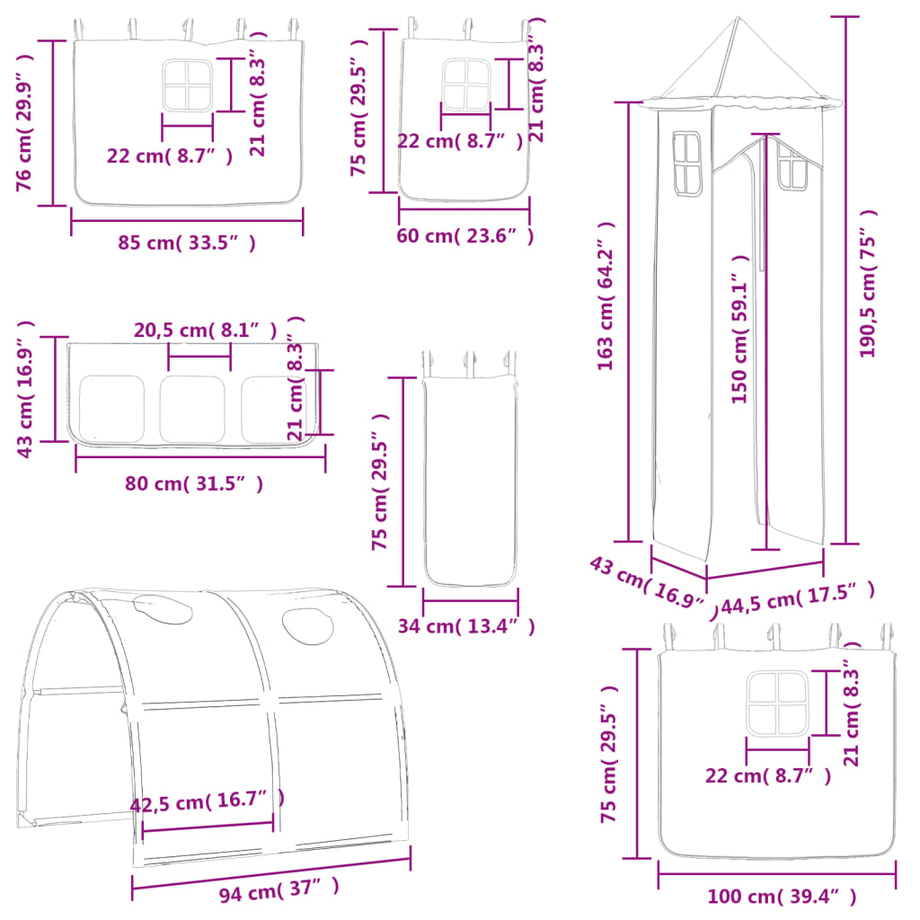 vidaXL Cama alta para niños con torre madera pino azul 90x190 cm