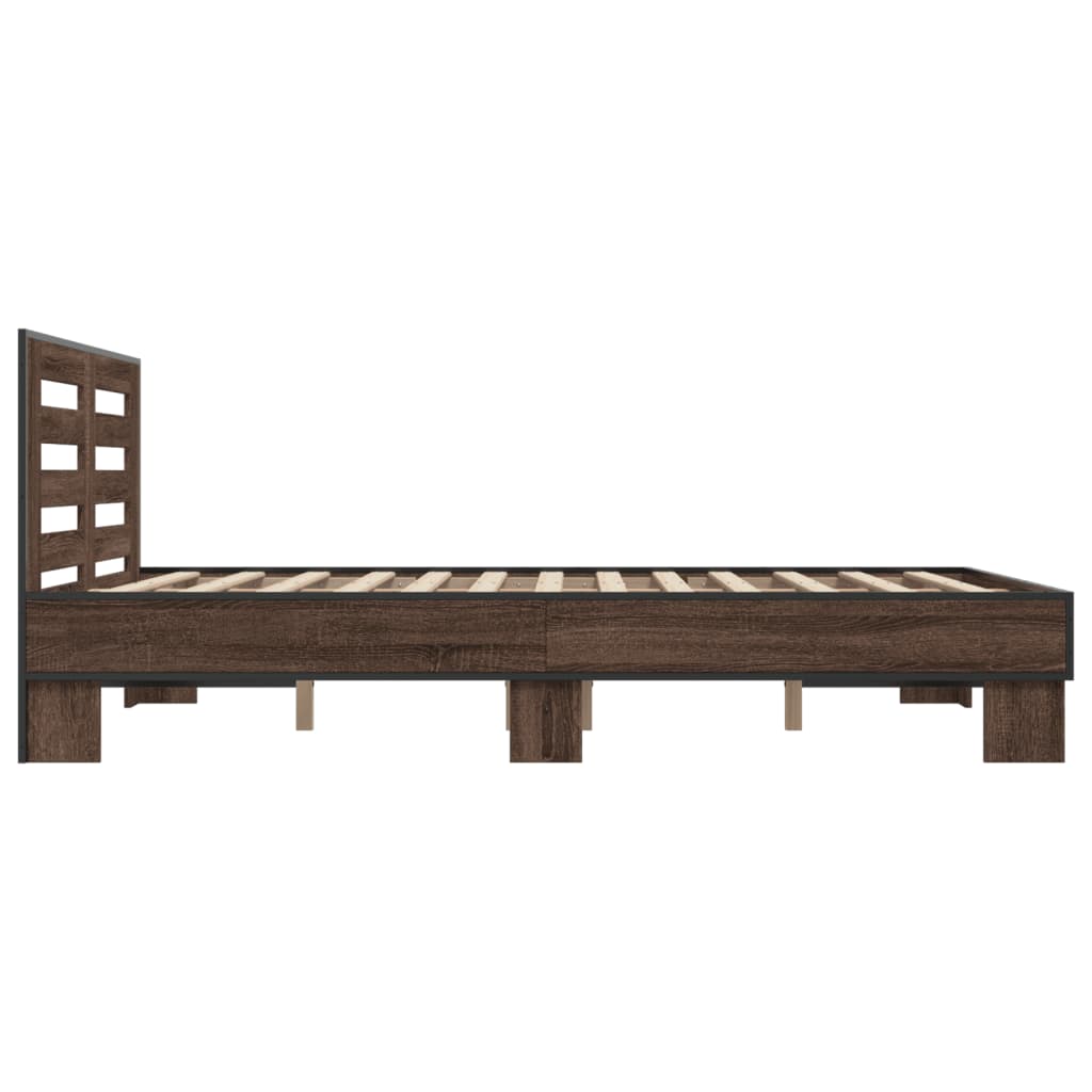 vidaXL Estructura cama madera ingeniería metal marrón roble 140x200 cm