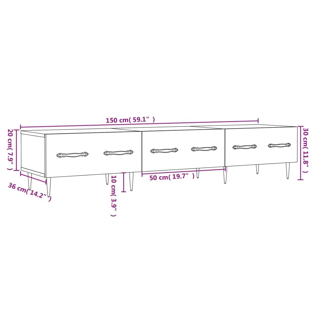 vidaXL Mueble de TV madera de ingeniería negro 150x36x30 cm