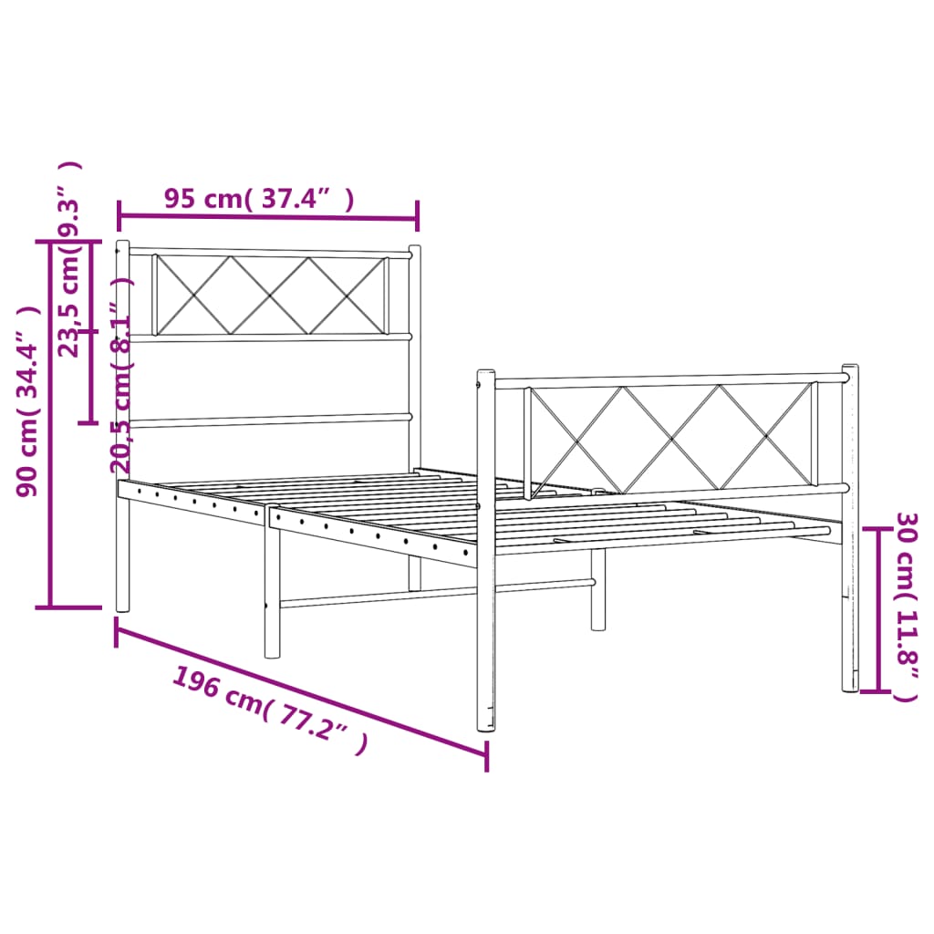 vidaXL Estructura cama sin colchón con estribo metal blanco 90x190 cm