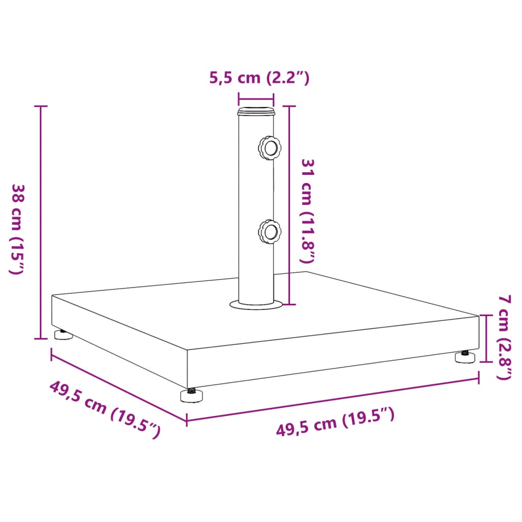 vidaXL Base de sombrilla cuadrada para palos de Ø32/38/48 mm 28 kg