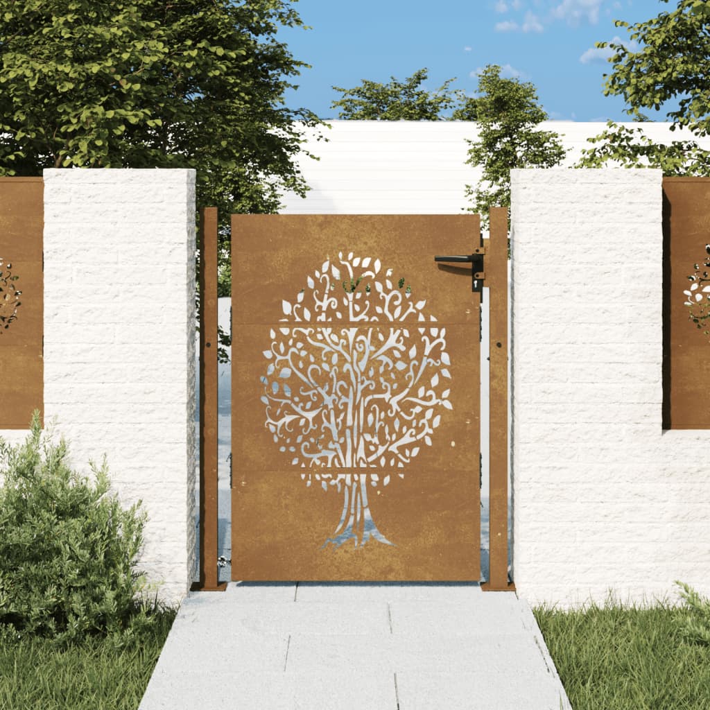 vidaXL Puerta de jardín acero corten diseño árbol 105x155 cm