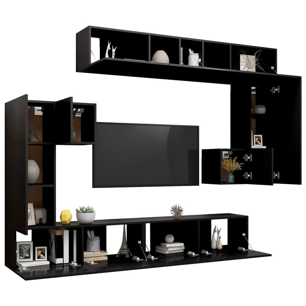 vidaXL Set de muebles para TV 8 piezas madera contrachapada negro