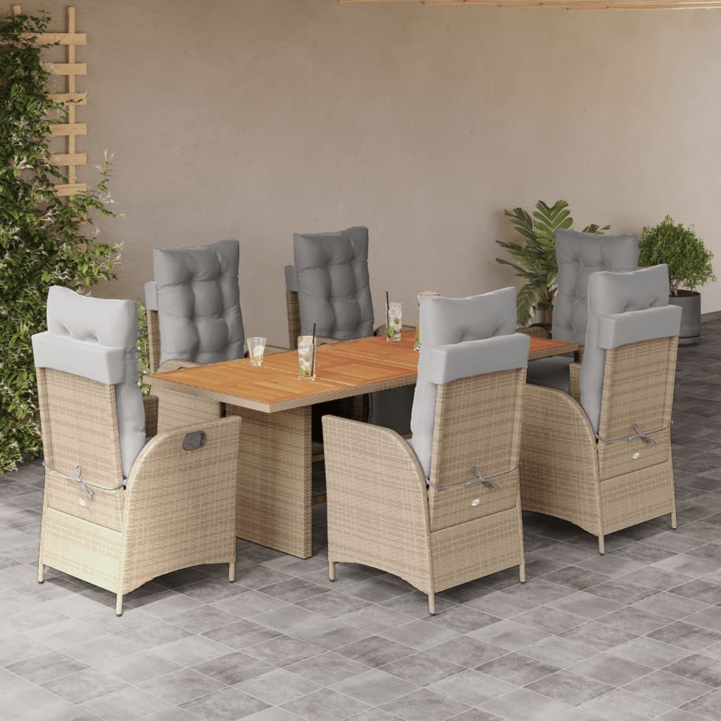 vidaXL Set comedor de jardín 7 pzas con cojines ratán sintético beige