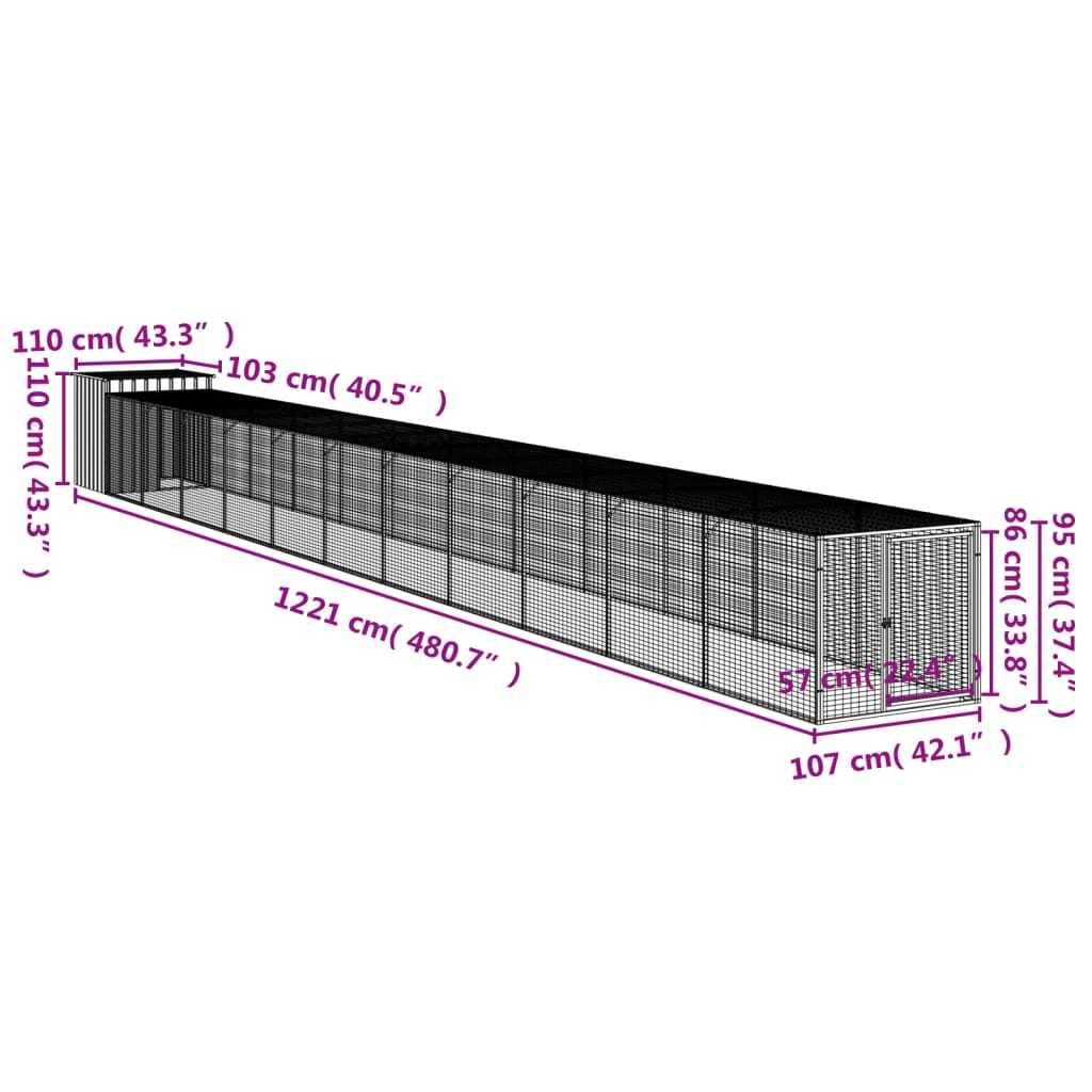 vidaXL Gallinero y corral acero galvanizado gris claro 110x1221x110 cm