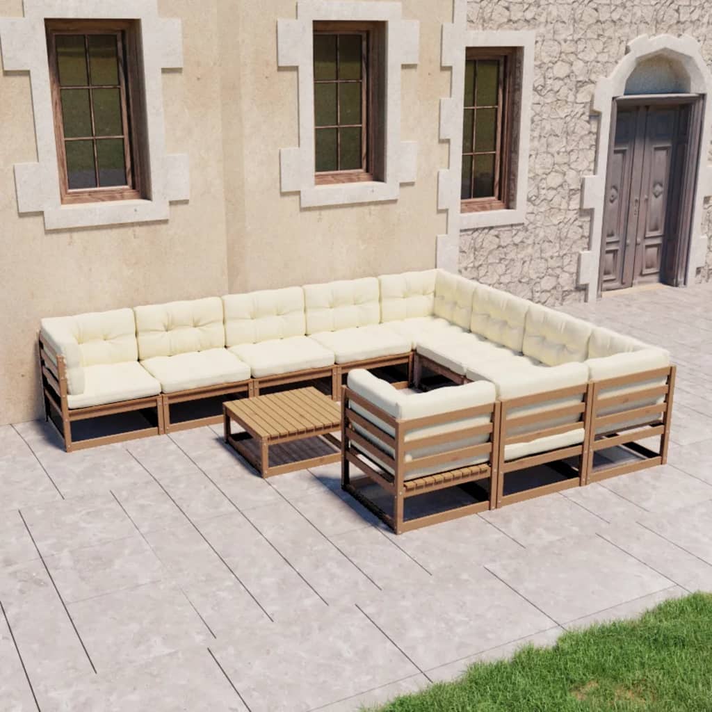 vidaXL Set de muebles de jardín 11 pzs cojines madera pino marrón miel