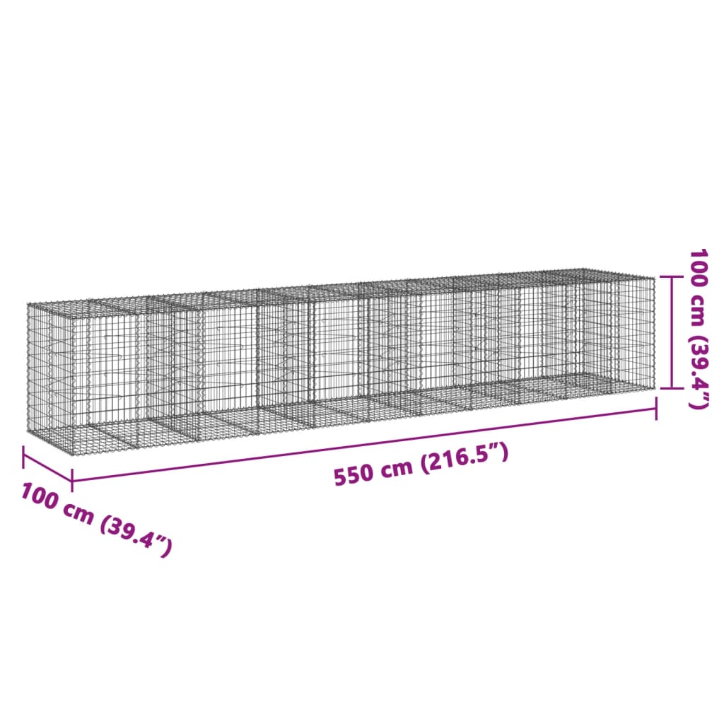 vidaXL Cesta de gaviones con cubierta hierro galvanizado 550x100x100cm