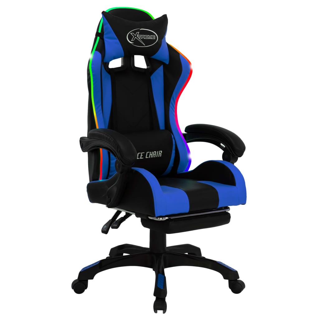 vidaXL Silla gaming con luces LED RGB cuero sintético azul y negro