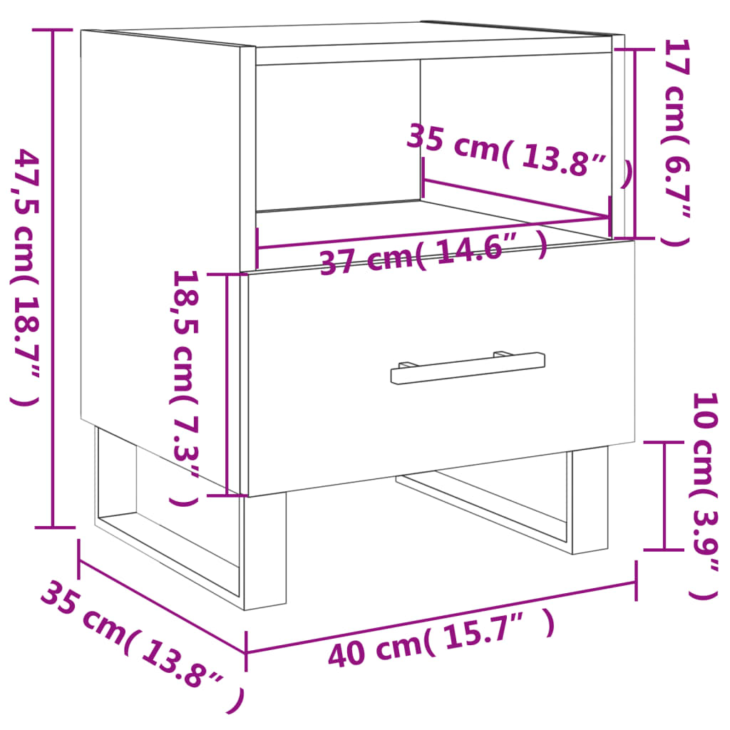 vidaXL Mesita noche 2 uds madera ingeniería roble ahumado 40x35x47,5cm