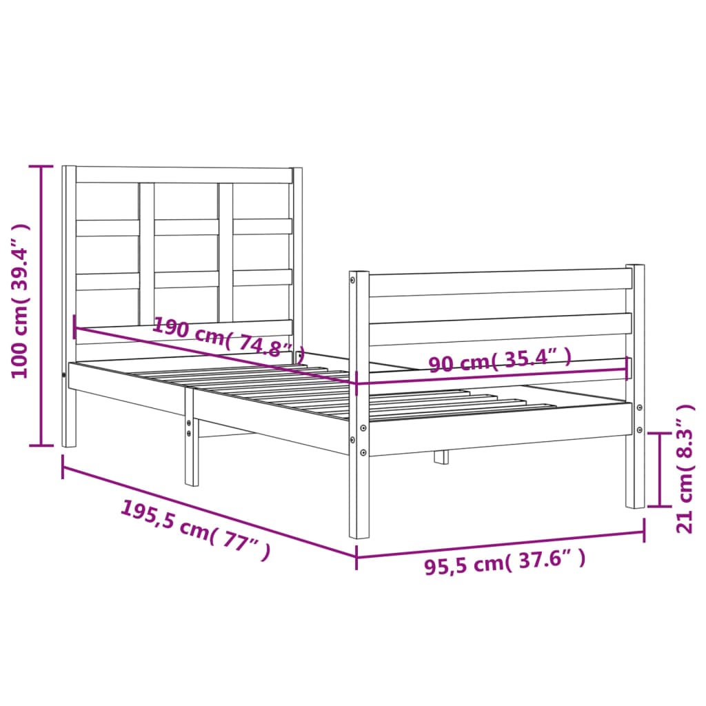 vidaXL Estructura de cama con cabecero madera maciza