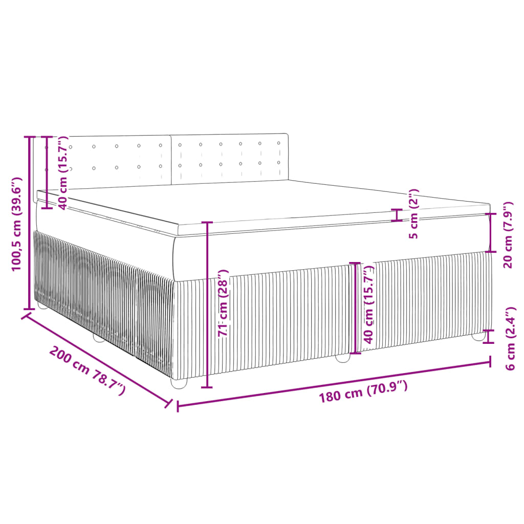 vidaXL Cama box spring con colchón tela azul 180x200 cm