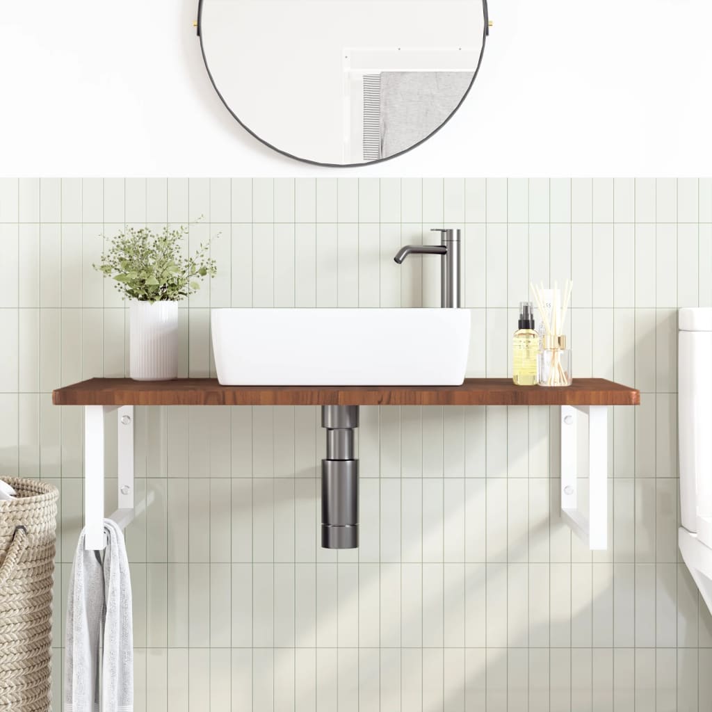 vidaXL Estante de lavabo de pared de acero y madera maciza de roble