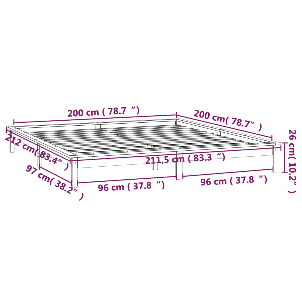 vidaXL Estructura de cama con LED madera maciza marrón miel 200x200 cm