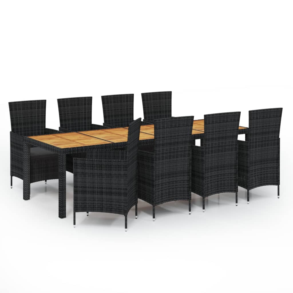 vidaXL Set comedor de jardín 9 piezas y cojines ratán sintético negro