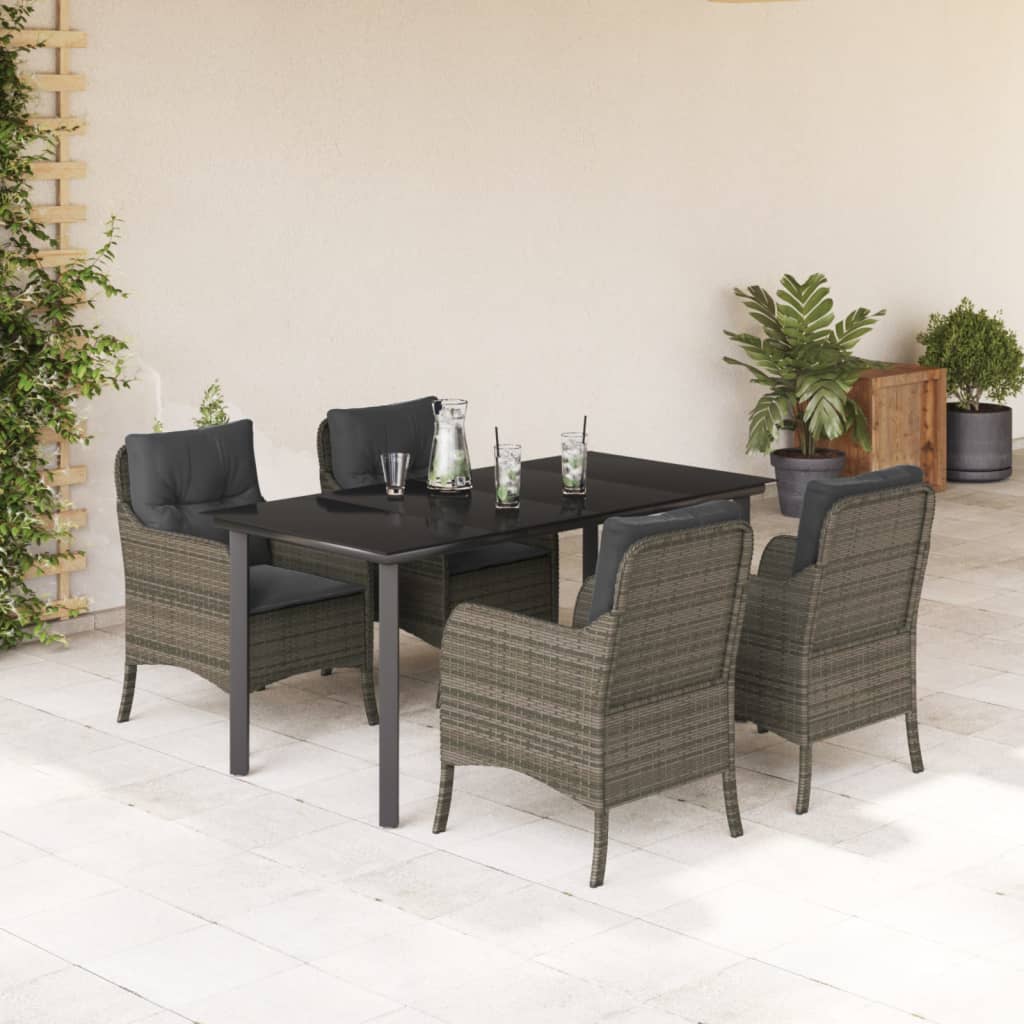 vidaXL Set comedor de jardín 5 piezas con cojines ratán sintético gris