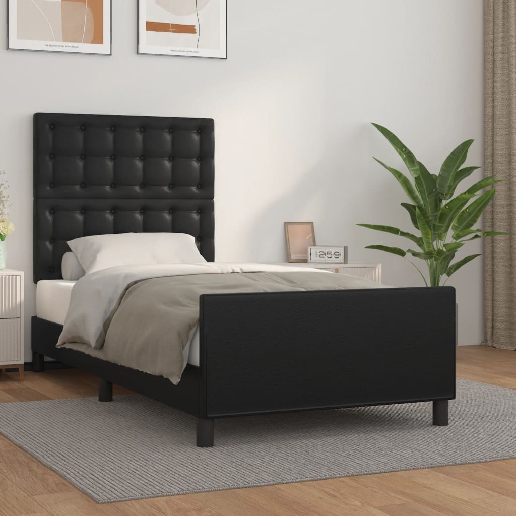 vidaXL Estructura de cama con cabecero cuero sintético negro 100x200cm