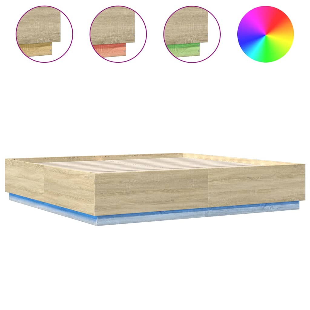 vidaXL Estructura de cama con luces LED madera roble Sonoma 200x200 cm