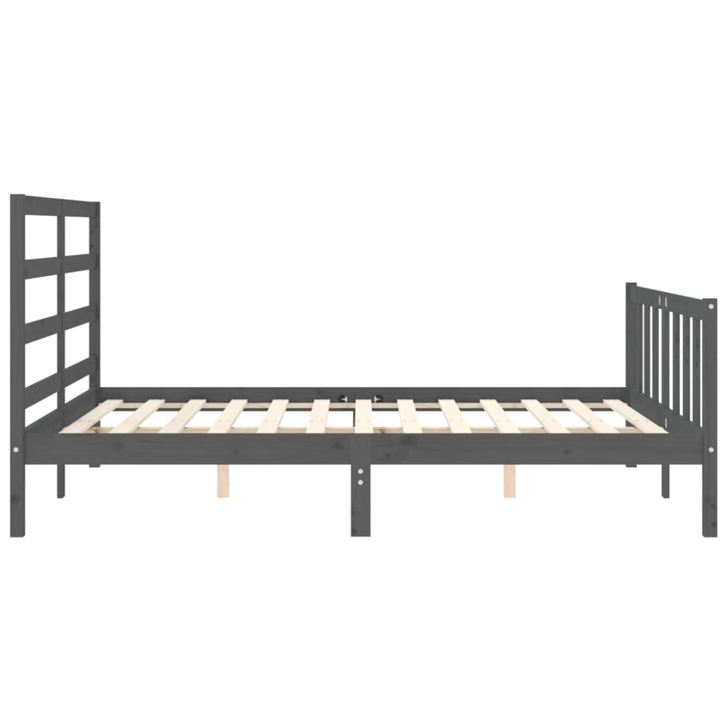 vidaXL Estructura de cama matrimonio con cabecero madera maciza gris