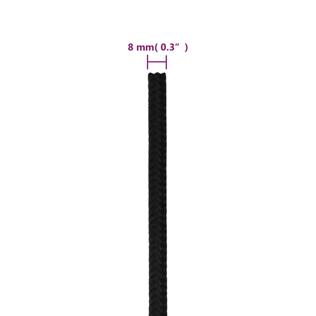 vidaXL Cuerda de trabajo poliéster negro 8 mm 25 m