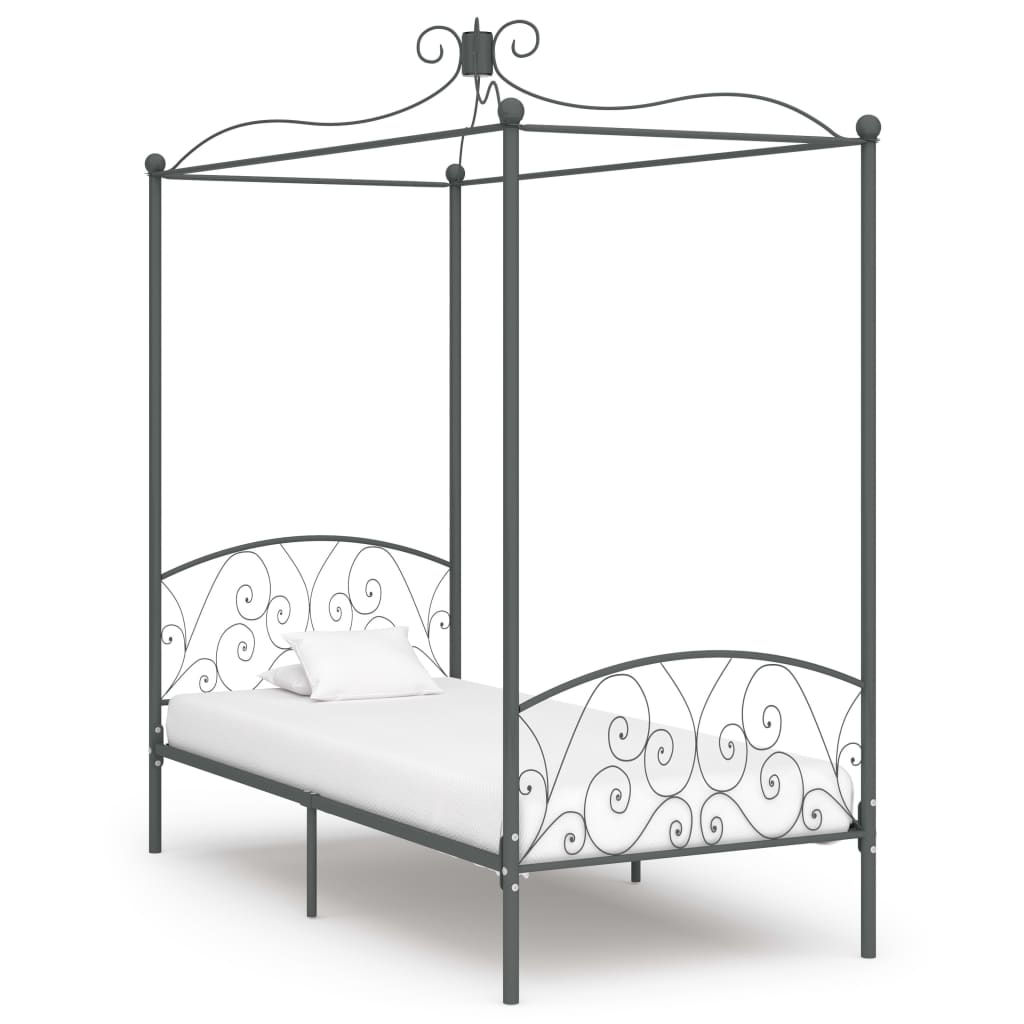 vidaXL Estructura cama con dosel sin colchón metal gris 90x200 cm