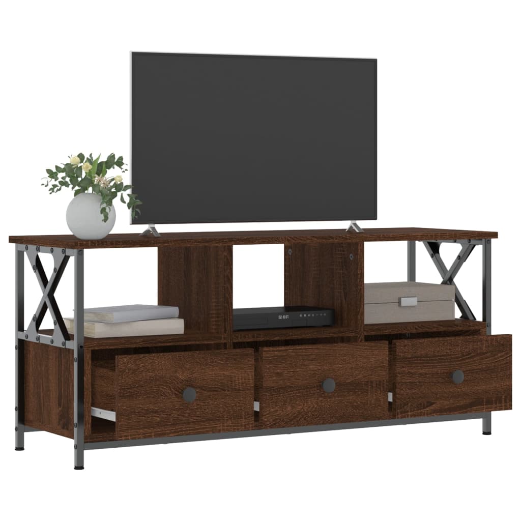 vidaXL Mueble TV hierro madera contrachapada roble marrón 102x33x45 cm