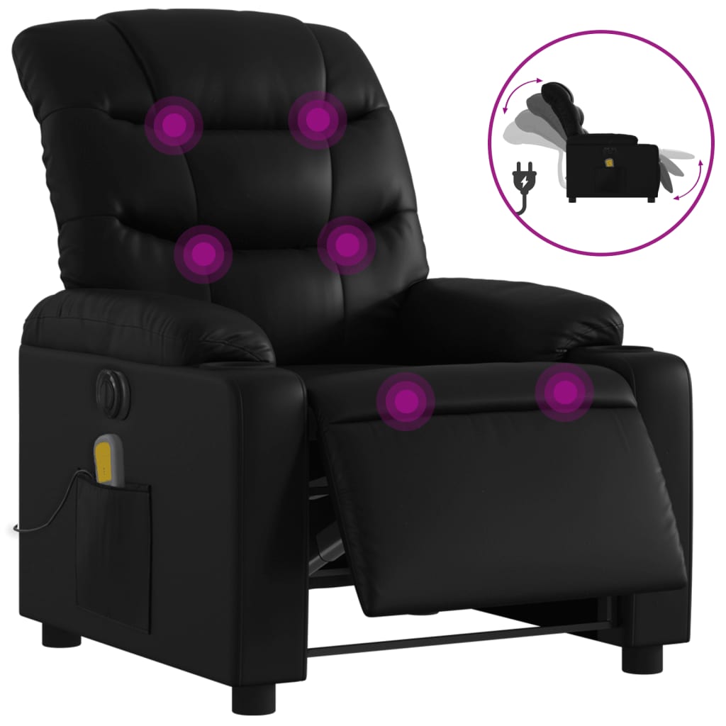 vidaXL Sillón de masaje reclinable eléctrico cuero sintético negro