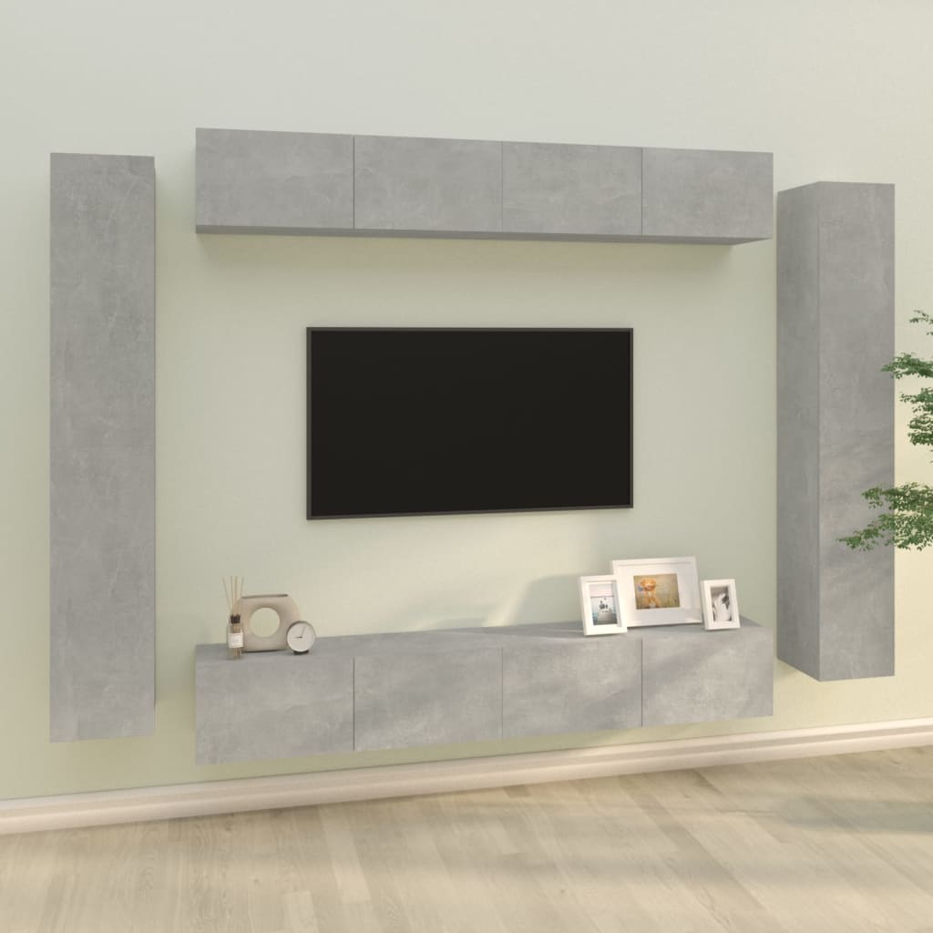 vidaXL Set de muebles de TV 8 pzas madera contrachapada gris hormigón