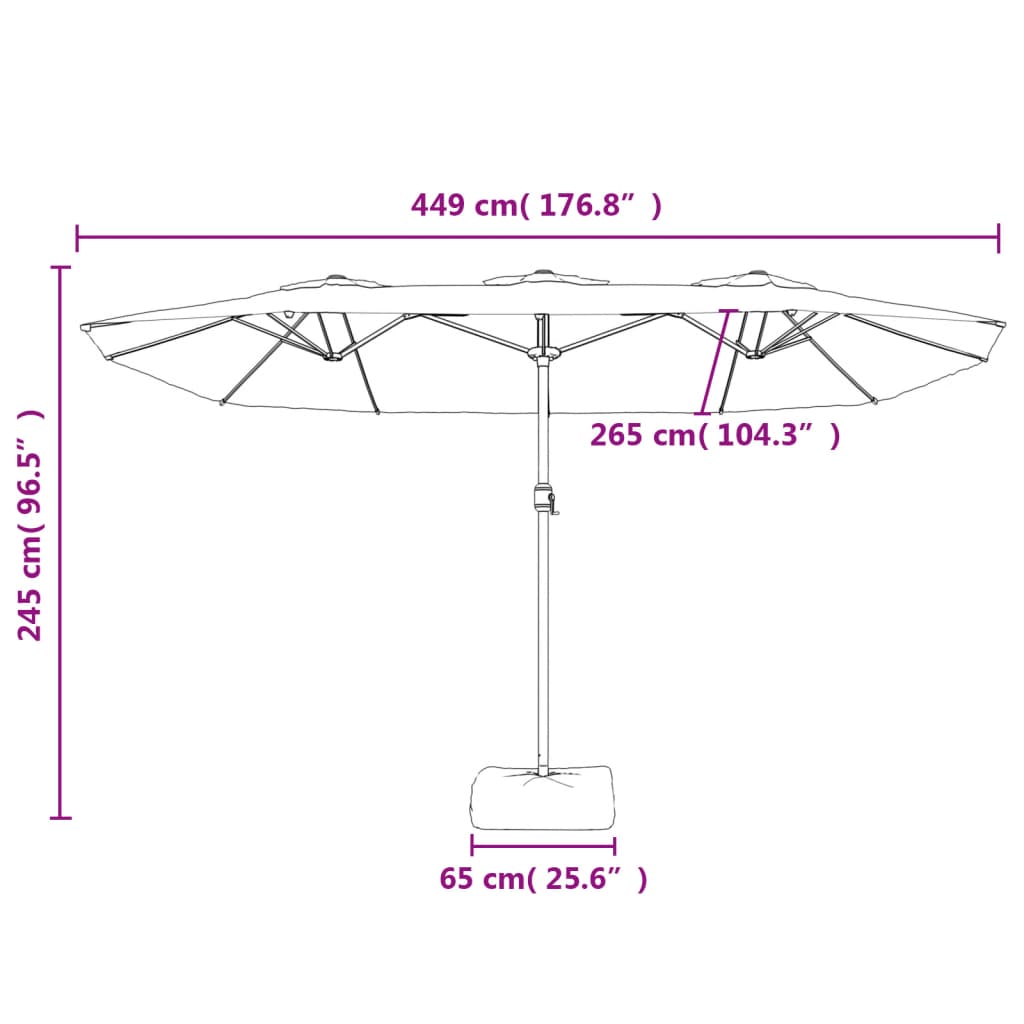 vidaXL Sombrilla doble de jardín con luces LED negro 449x245 cm