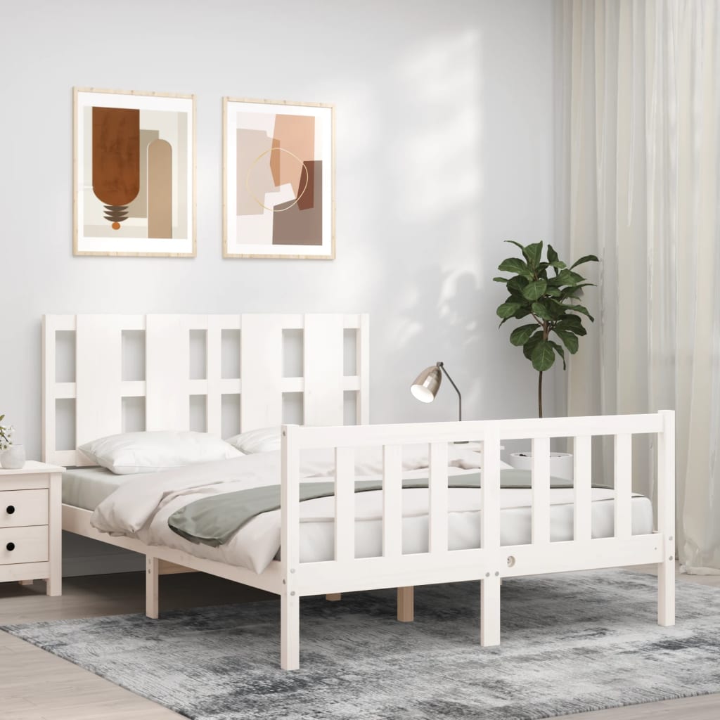 vidaXL Estructura de cama con cabecero madera maciza blanco 140x190 cm