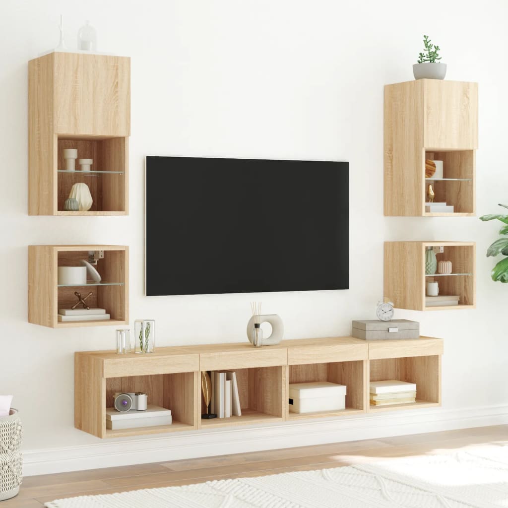 vidaXL Mueble de TV de pared con luces LED roble Sonoma 30x28,5x30 cm